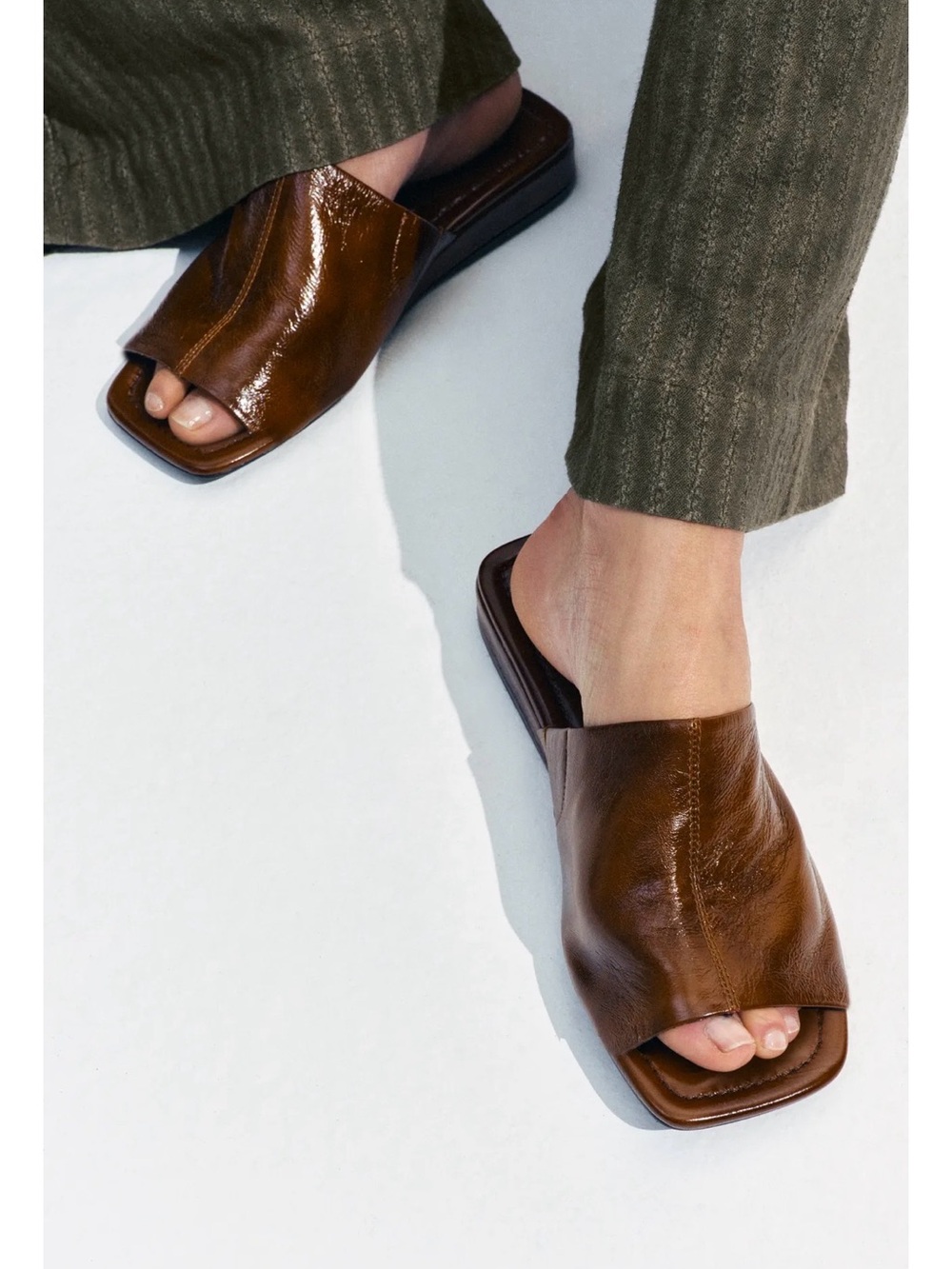 Zara Brown Sheep-Leather wedge mules open-toe sandals